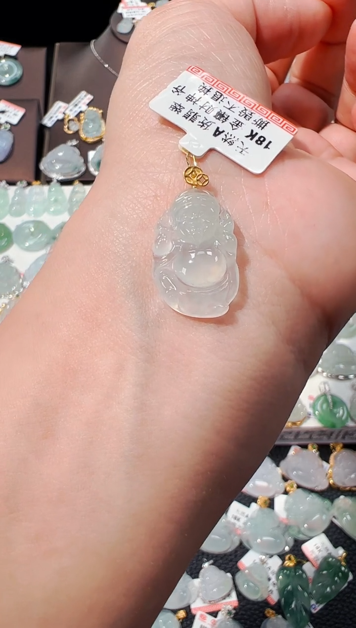 【闪购商品】翡翠吊坠(不含链)18K金镶嵌财神爷吊坠119