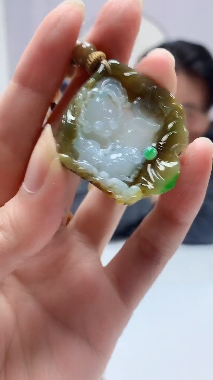 【闪购商品】定制翡翠未镶嵌5060zm-毛货赠珠链荷叶鱼53