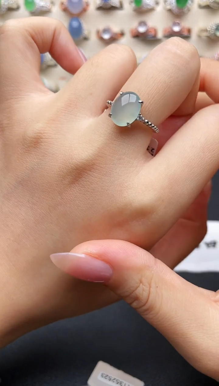 翡翠戒指银S925镶嵌一物一证一礼盒