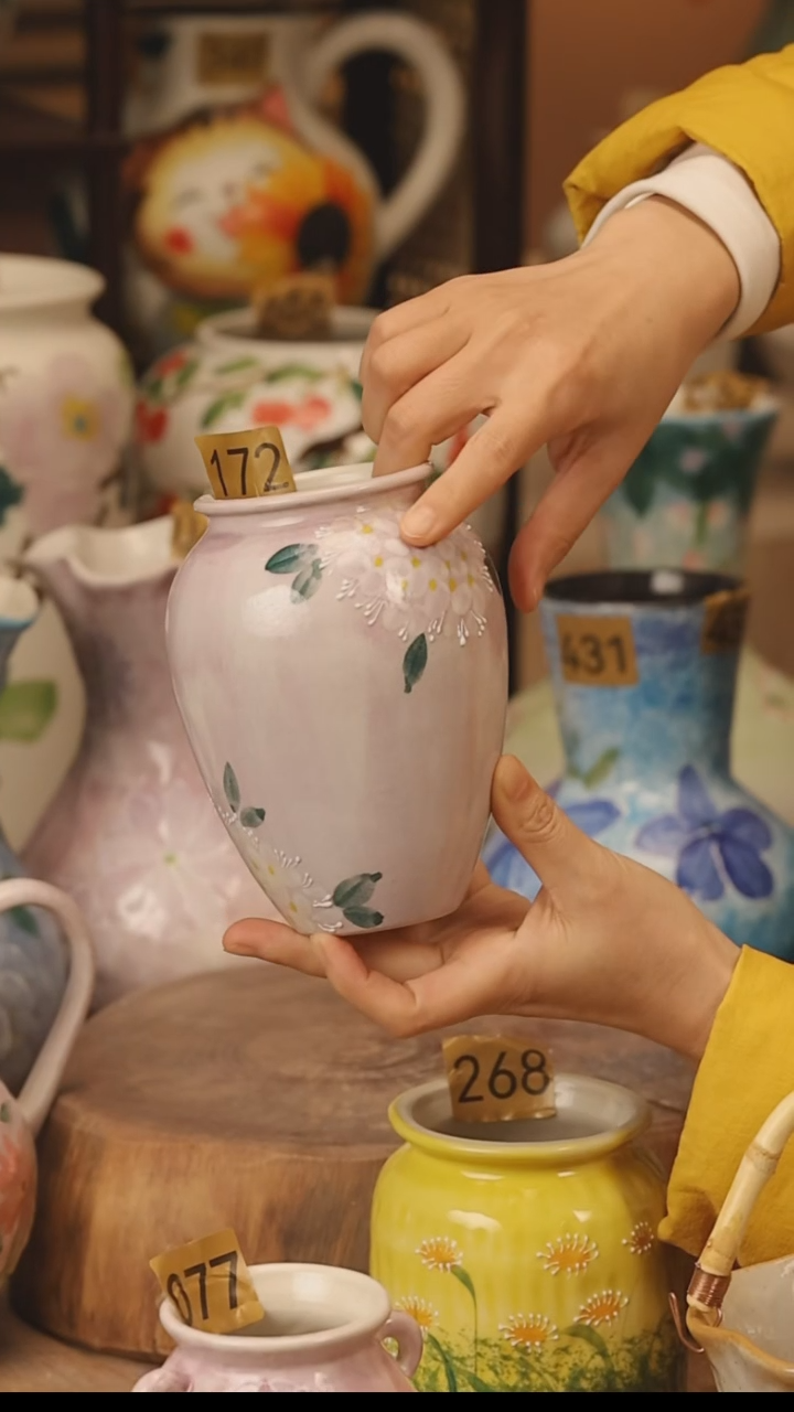 陶瓷景德镇设计师手作花器摆件侘寂风@M172@