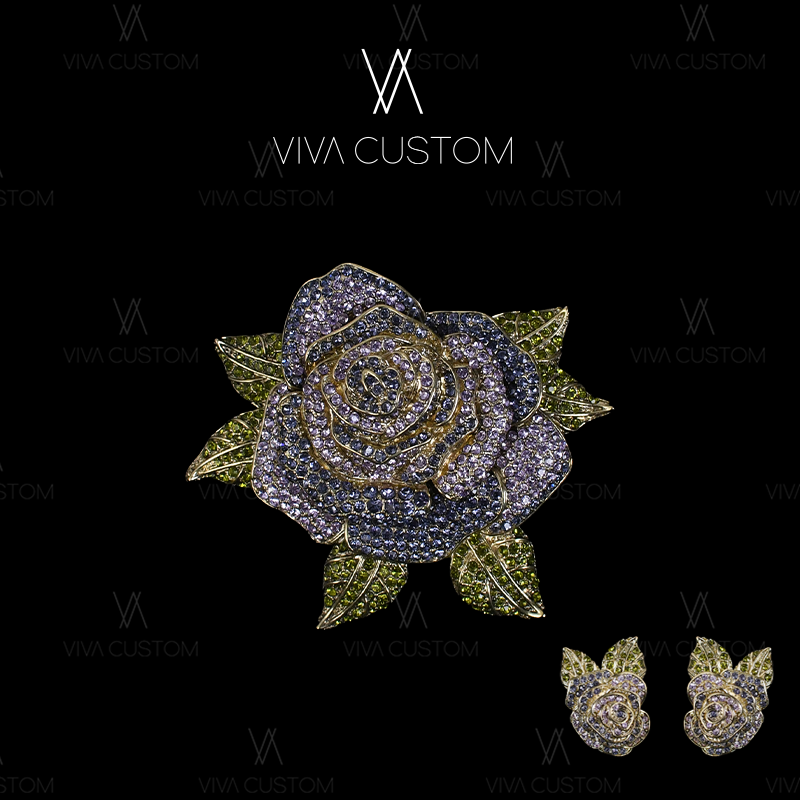 铜合金合成锆石耳饰 （HD系列）璀璨星芒立体玫瑰套装