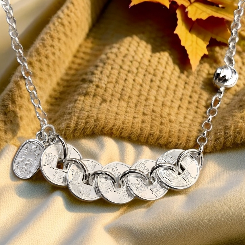 足银脚链 足银脚链（招财纳福牌）五帝币民族风时尚脚链