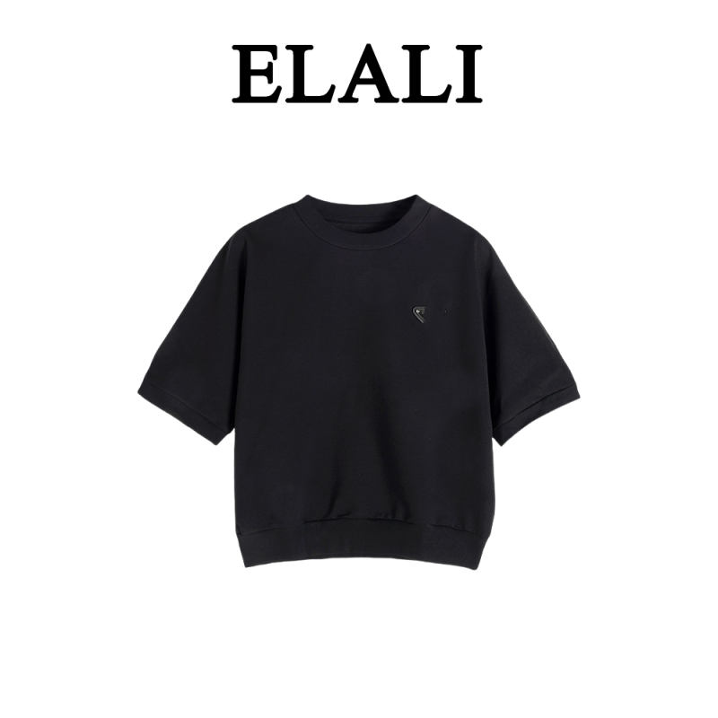 ELALI 酷拽百搭时尚休闲黑色夏季T恤2913黑
