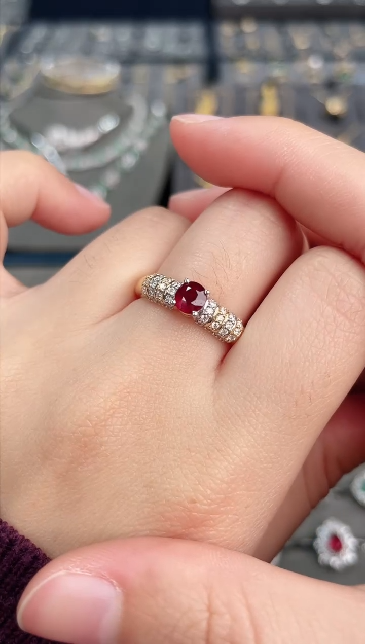 【闪购商品】红宝石戒指18K金镶嵌0.73ct/无烧鸽血红