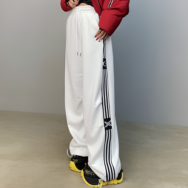 冬季保暖加绒加厚设计款白色卫裤