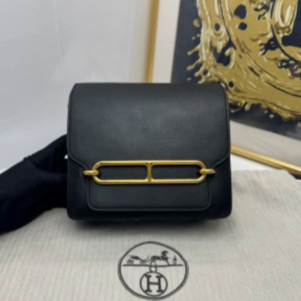 99新 Hermes/爱马仕 【小花Han】 roulis mini黑金evergr皮 c刻包