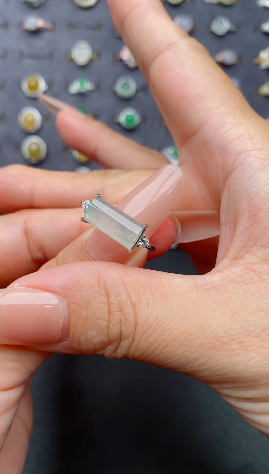 银S925镶嵌戒指翡翠天然翡翠A货111    1-