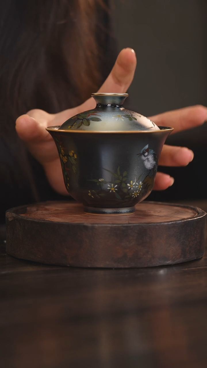 【闪购商品】杯63柴房陶瓷丨窑宝花鸟盖碗