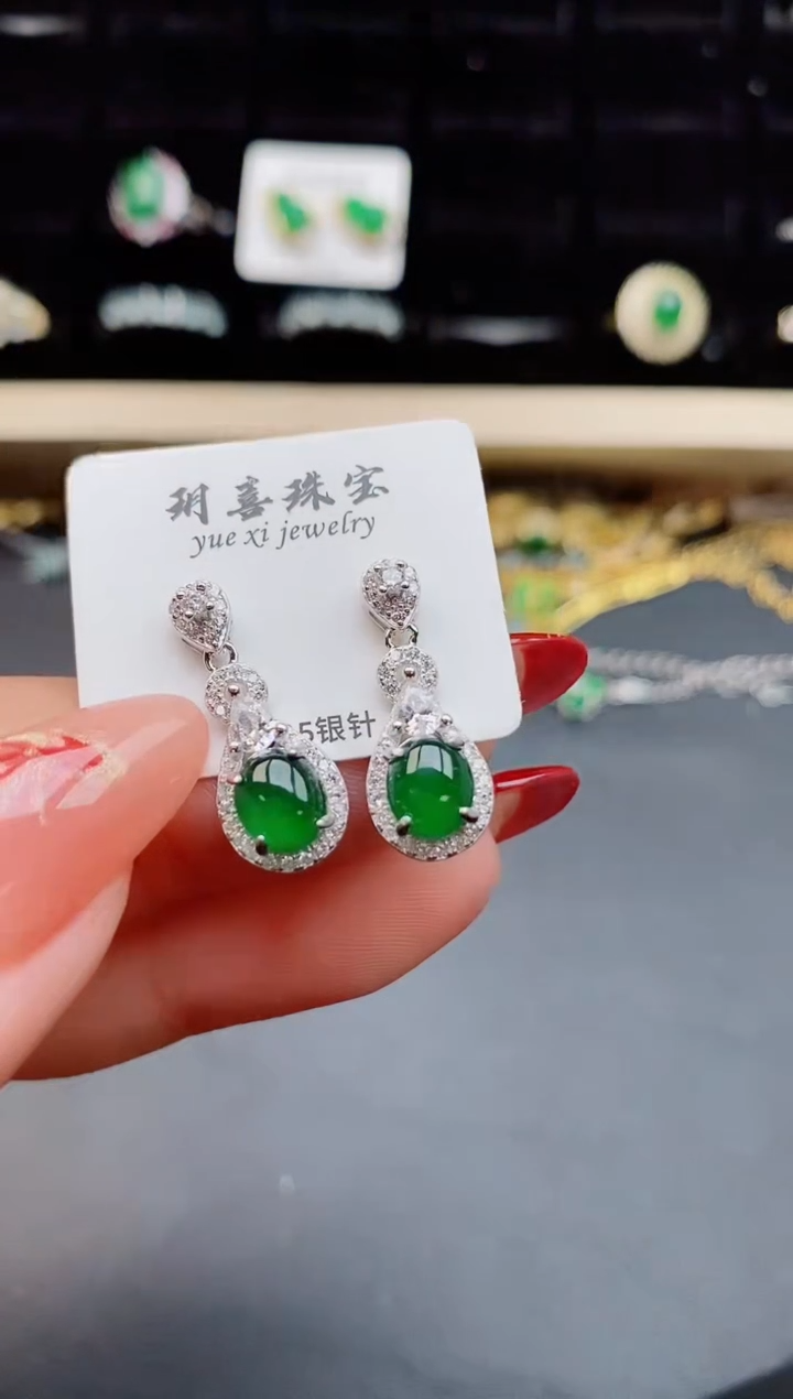 【闪购商品】翡翠耳饰银S925镶嵌5085050