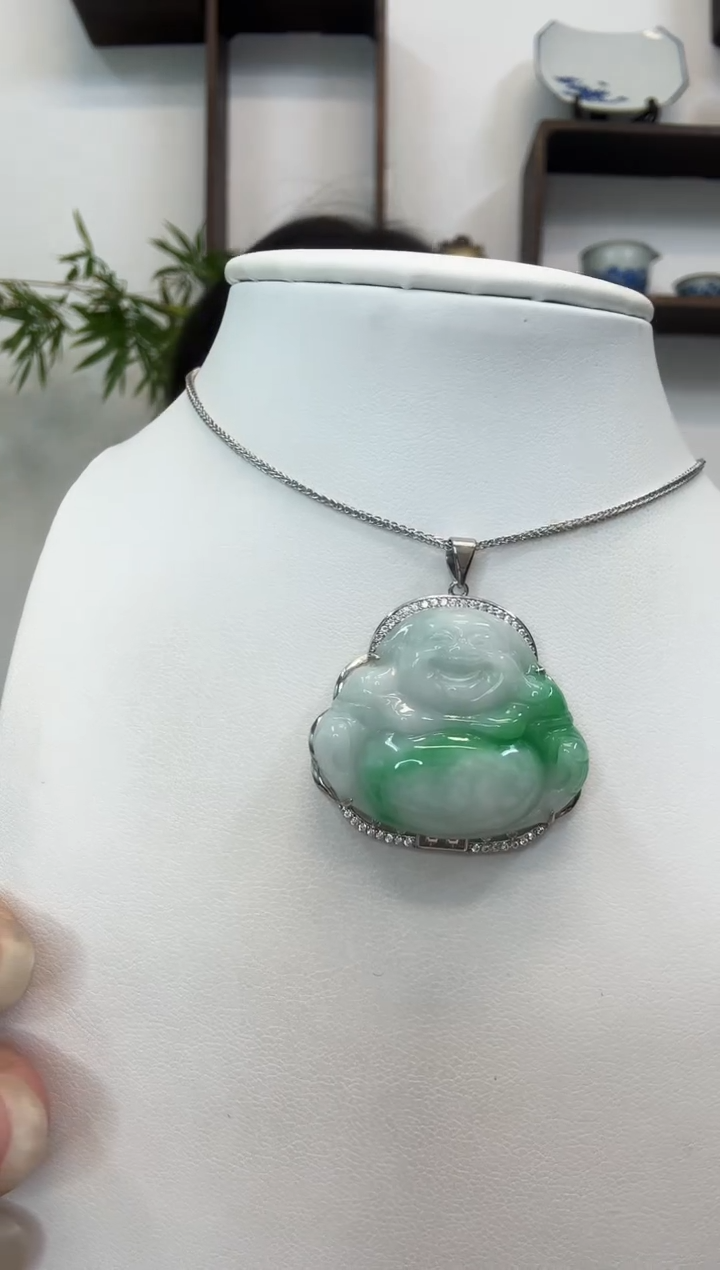 吊坠(赠链)银S925镶嵌翡翠佛公