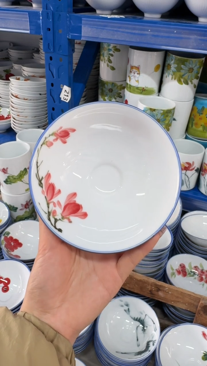 瓷片景德镇高温陶瓷食品级手绘釉中彩-斗笠碗