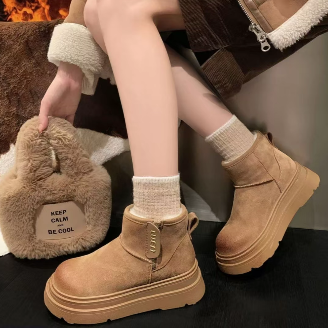 跟高5公分加绒保暖真皮雪地靴2025冬季防滑零下东北棉鞋