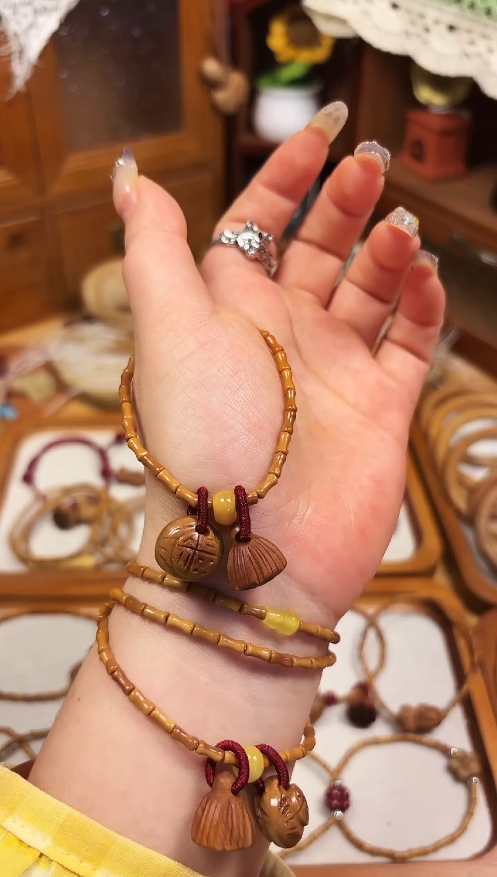 手串桃核竹节手串  福字加莲蓬  备注手围