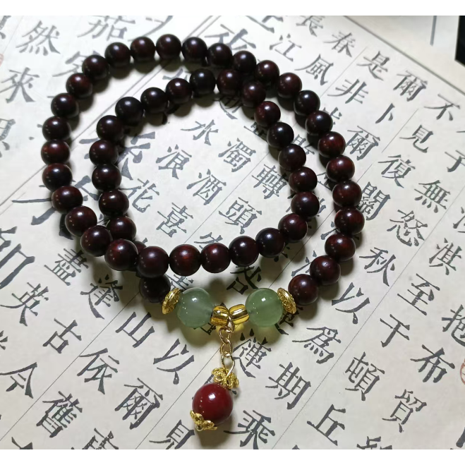 紫檀6mm 绿色琉璃 隔珠单圈手串（无礼盒） S1294