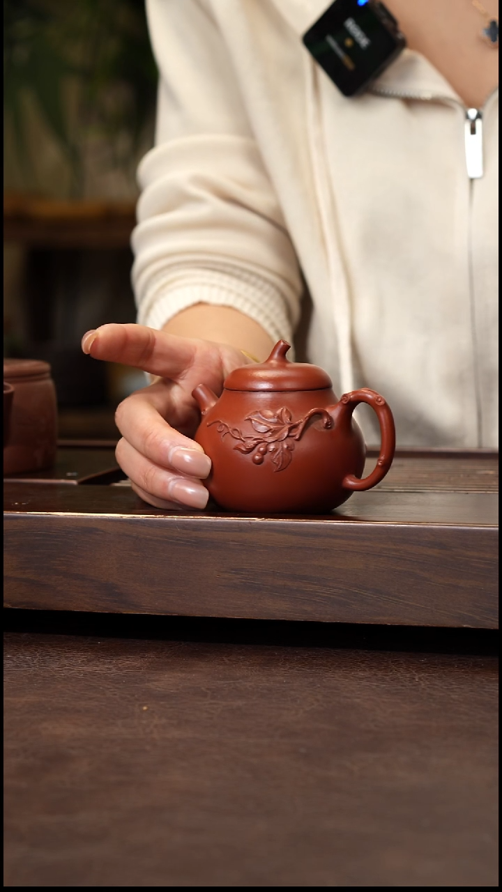 茶壶紫砂朱泥泥绘茄瓜130cc左右