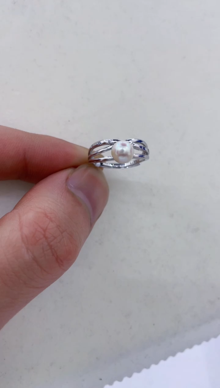 银S925镶嵌戒指海水珍珠 