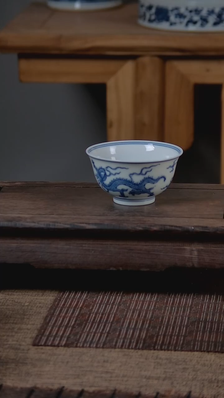 折葵非器手工手绘双龙撇口杯
