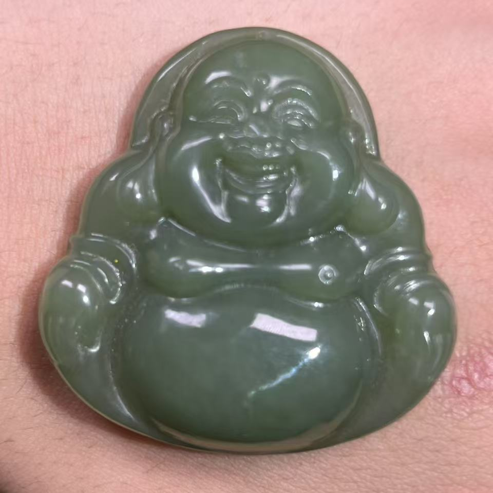 天然和田玉青黄口佛公吊坠