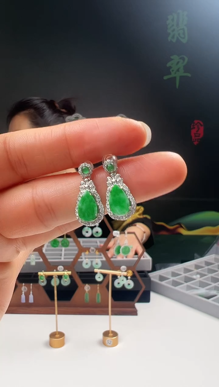 银S925镶嵌翡翠耳饰138