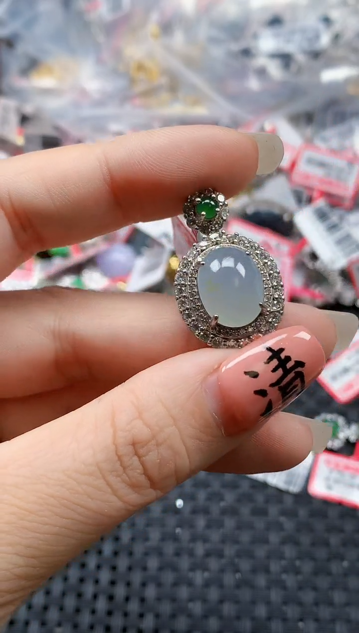 银S925镶嵌戒指翡翠天然A货缅甸翡翠