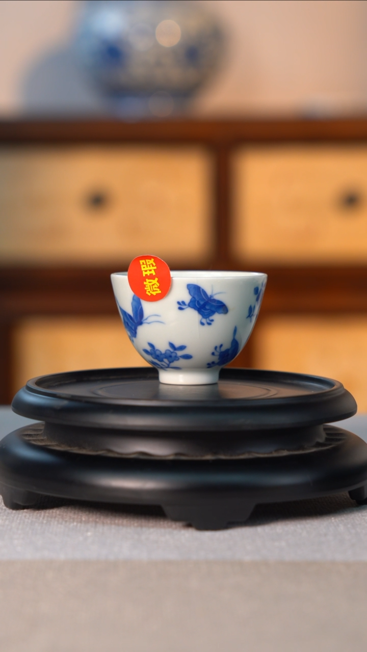 【闪购商品】杯青花蝶恋花小鸡心杯