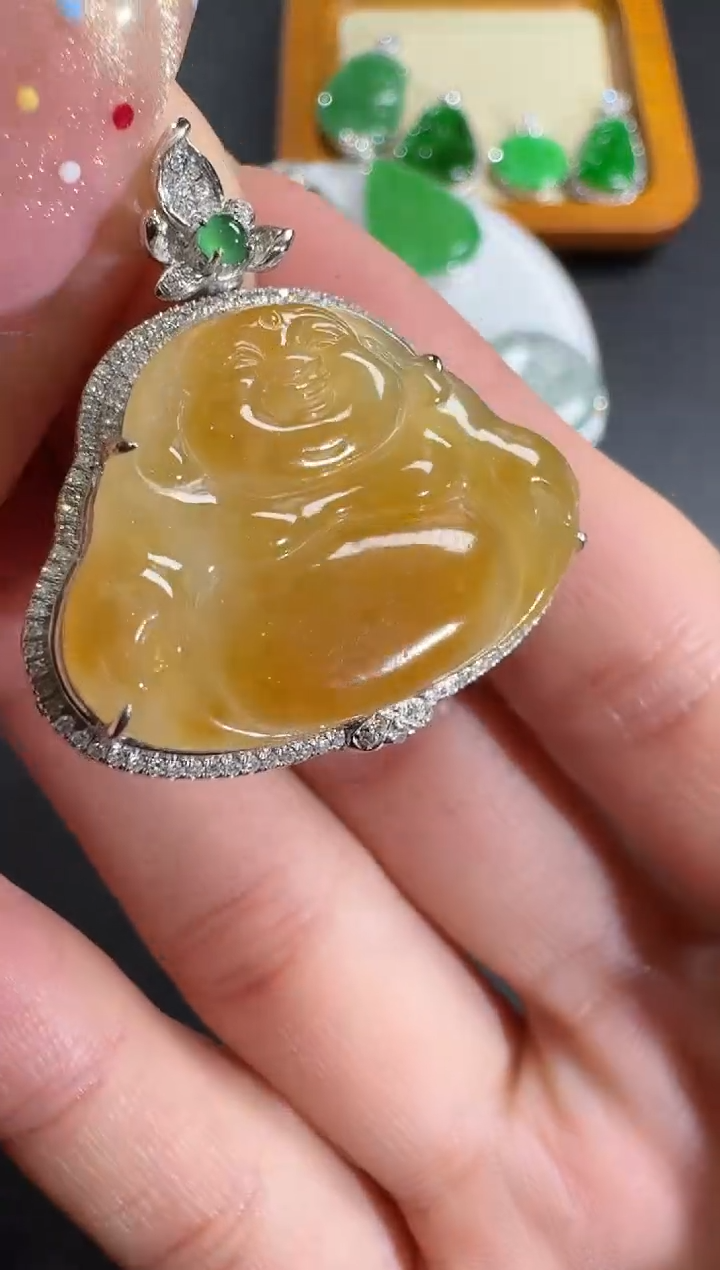 【闪购商品】翡翠吊坠(不含链)18K金镶嵌【源头工厂】钻石镶嵌
