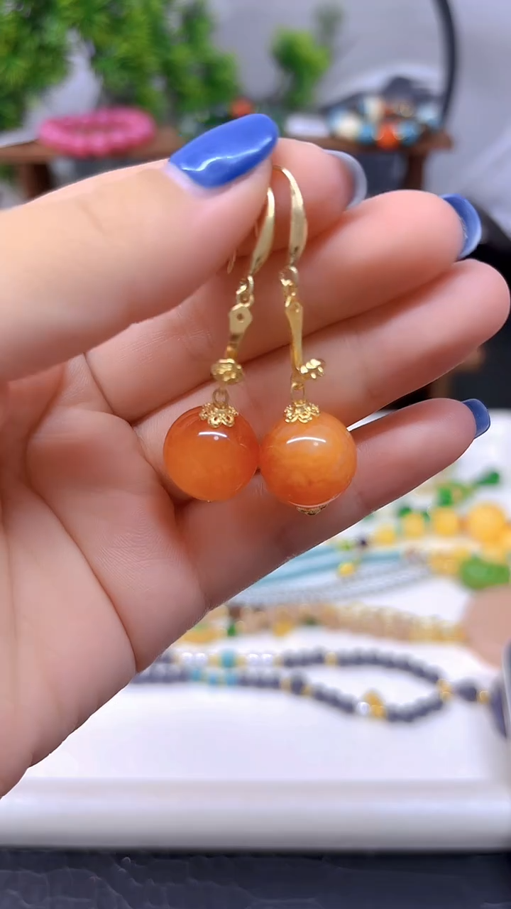 蜜蜡14K金镶嵌耳饰E722