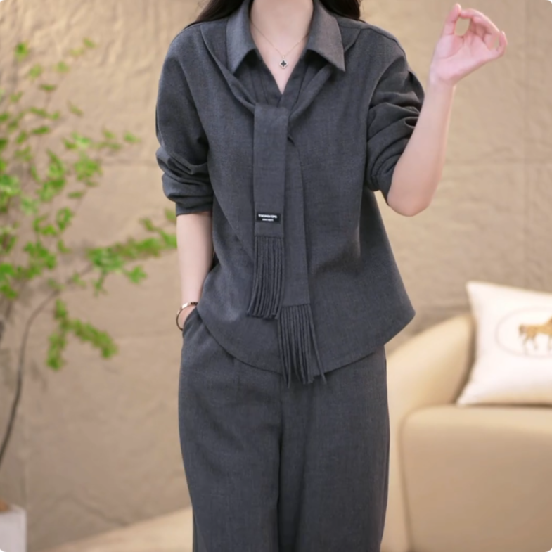 2025秋季新款高级百搭优雅减龄显瘦两件套套装M-4XL