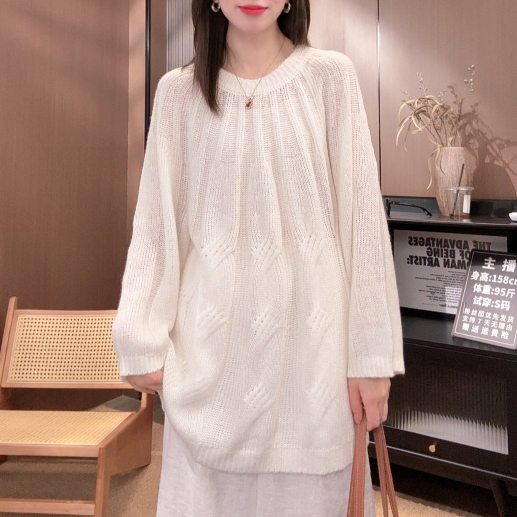 相菲原创一韩版宽松休闲绞花中长款毛衣女秋季慵懒风丝羊绒针织衫