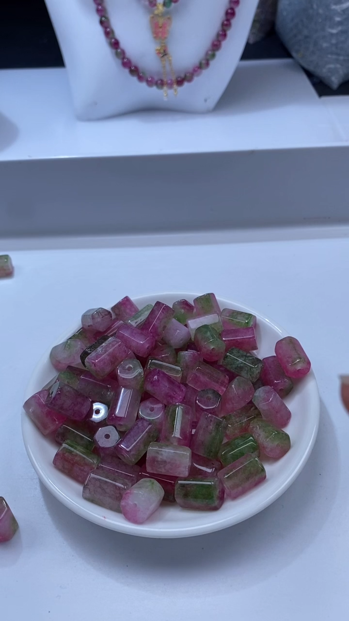 颈饰未镶嵌水晶W3018西瓜碧玺六棱柱13*8mm*3颗