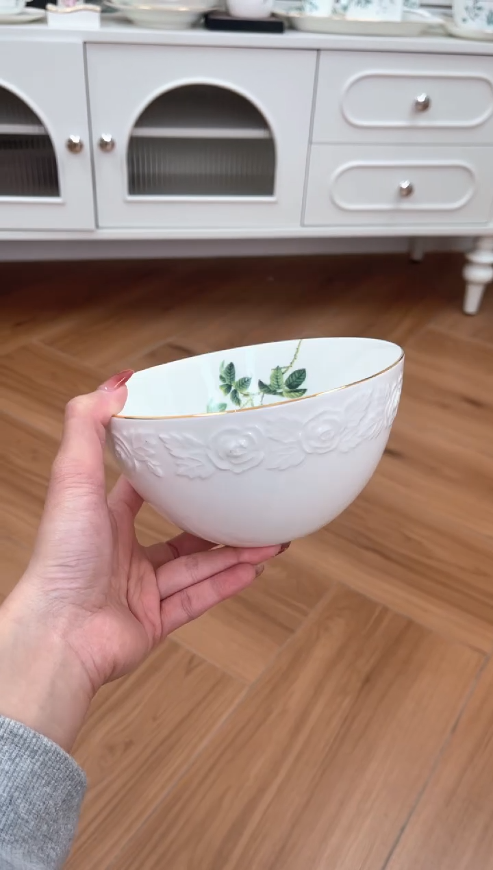 【闪购商品】碗玫瑰高骨骨瓷浮雕面碗