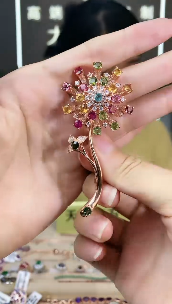 【闪购商品】碧玺胸针银S925镶嵌胸针