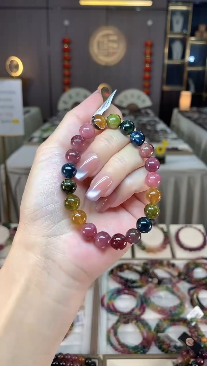 未镶嵌透体老矿碧玺彩虹单圈手串9mm+碧玺hon多样性发一条
