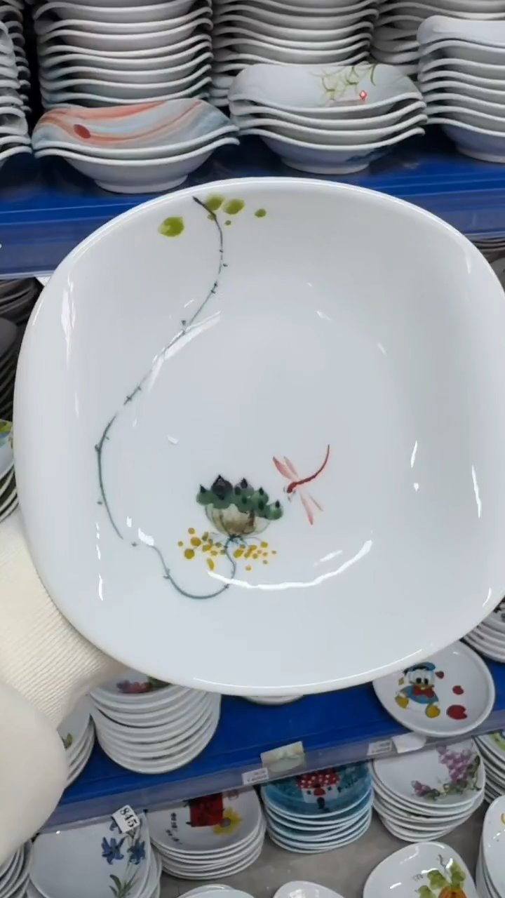 瓷片景德镇高温陶瓷食品级手绘釉中彩-卷边盘