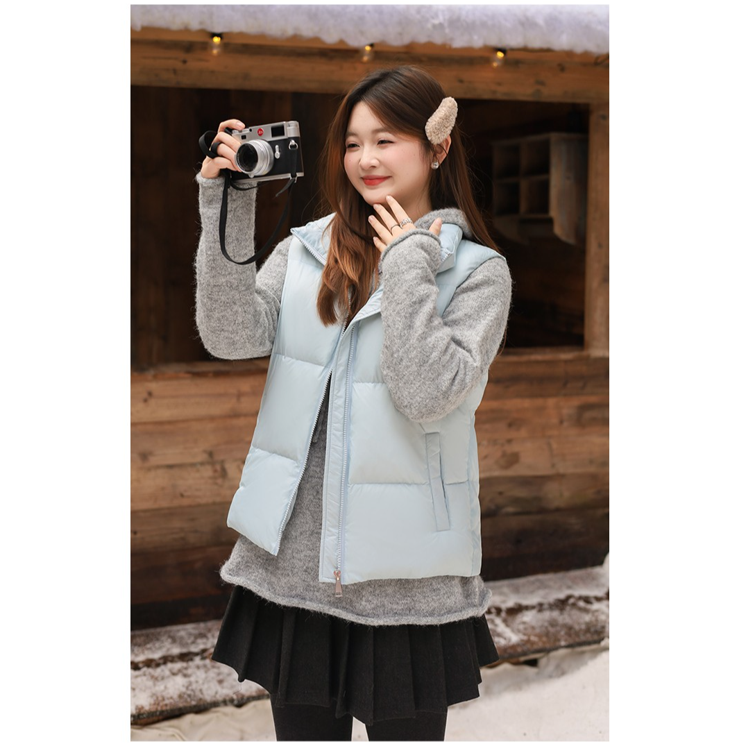 《橘红色的秋天》运补-6-90白鸭绒 纯色立领羽绒服马甲2464 