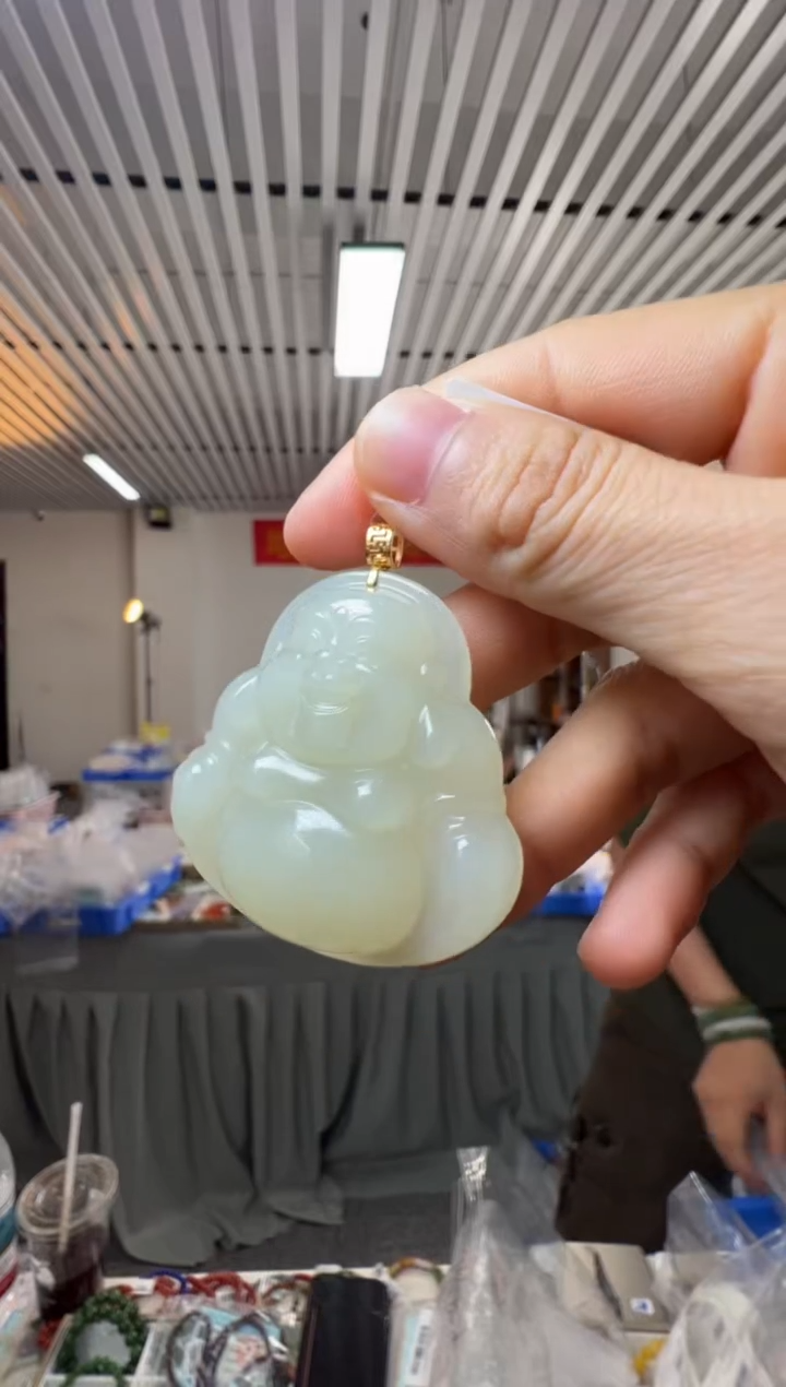 和田玉18K金镶嵌吊坠(不含链)和田玉佛公
