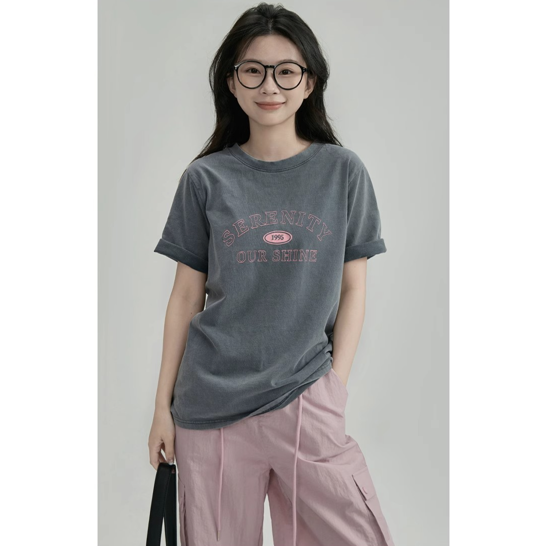 字母印花短袖T恤女夏季宽松显瘦休闲百搭圆领上衣27400