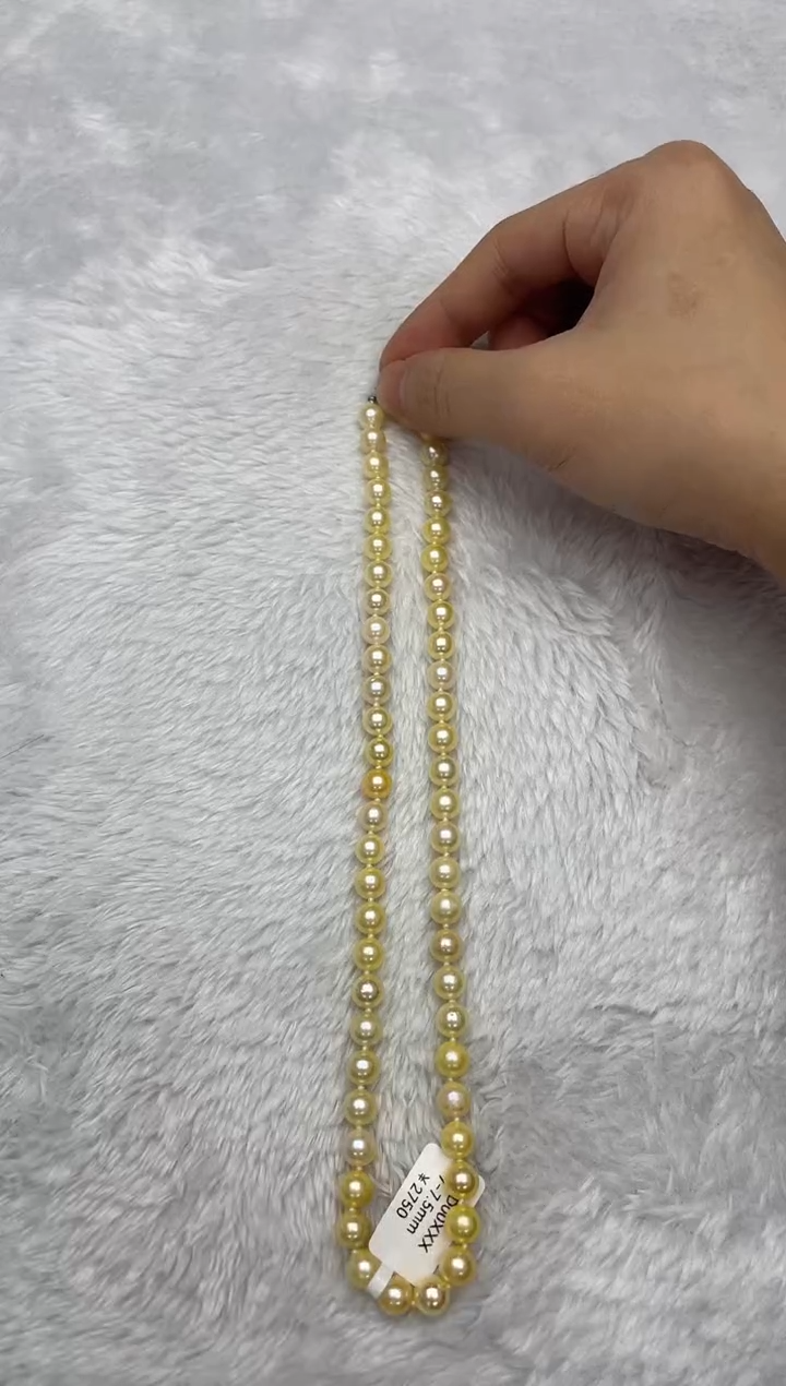 项链银S925镶嵌海水珍珠AK羽皇金7-7.5mm