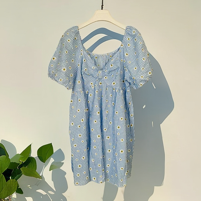 9098蓝色小雏菊连衣裙