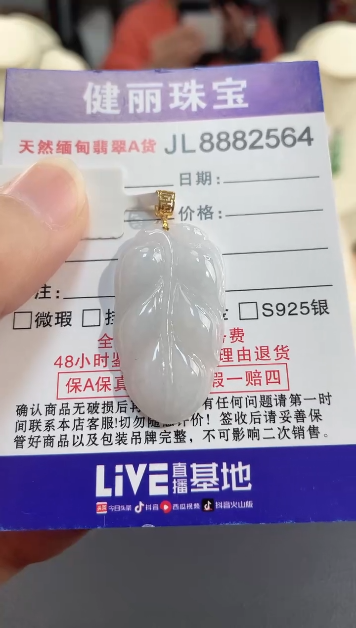 颈饰18K金镶嵌翡翠天然缅甸翡翠A货 金枝玉叶(一物一证)+银链