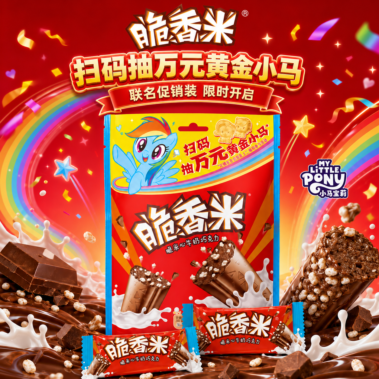 【小马宝莉联名&脆香米】限定牛奶夹心巧克力花生儿童休闲零食SC