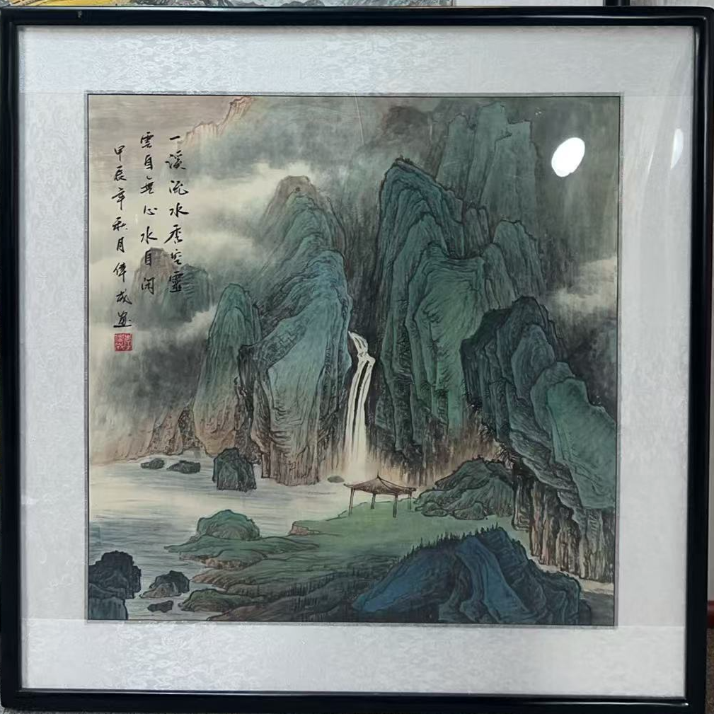 纯手绘-一溪秀水（80*80）新中式国画挂画装饰画