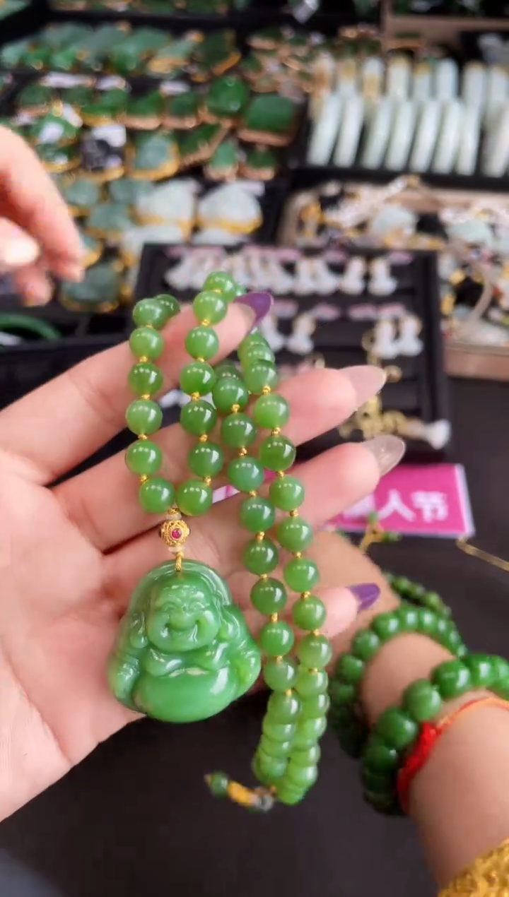 【闪购商品】和田玉套链18K金镶嵌35MM多样性发一