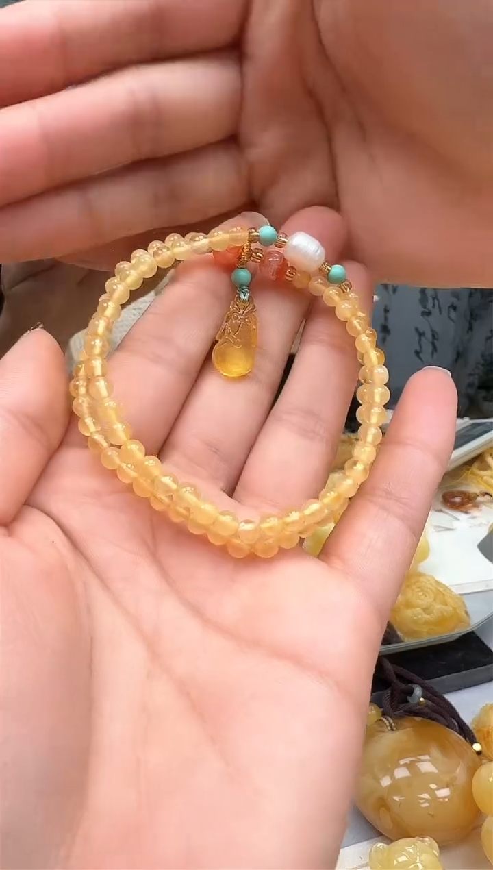 【闪购商品】琥珀裸石未镶嵌双圈手链   多样性发一