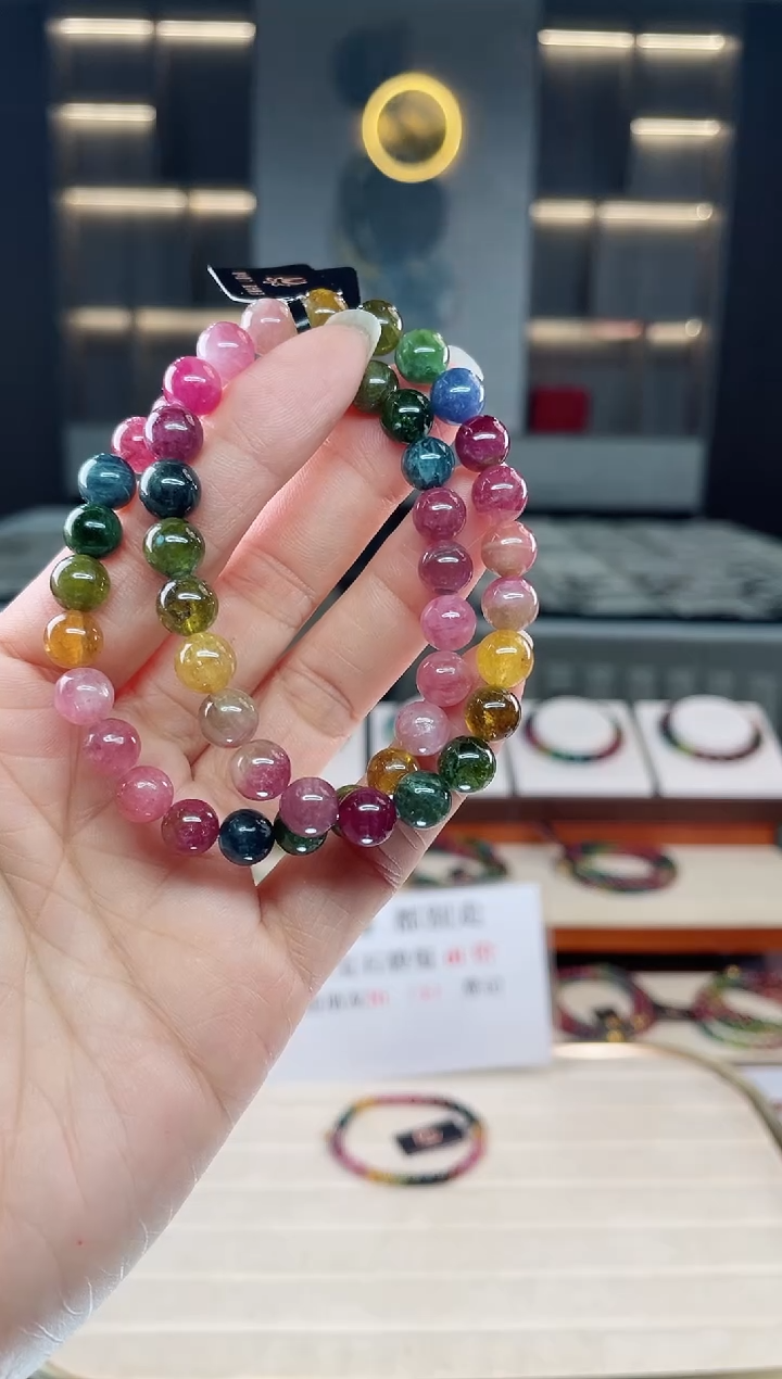 未镶嵌老矿碧玺彩虹单圈手串7mm+碧玺（多样性发一条）Q