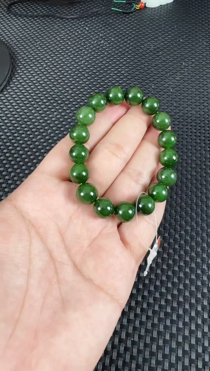 【闪购商品】和田玉（碧玉）手串未镶嵌约12MM菠菜绿