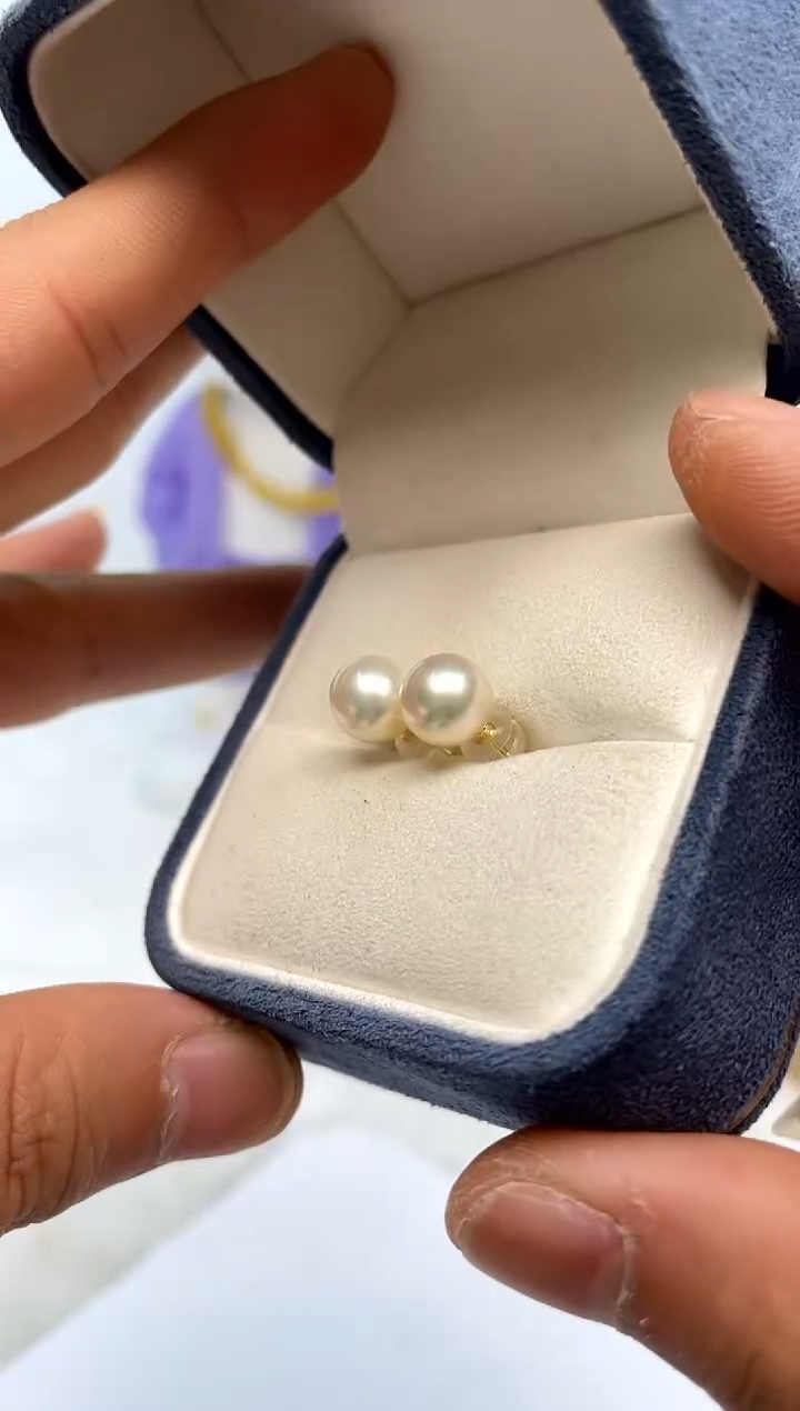 18K金镶嵌耳饰海水珍珠8-9