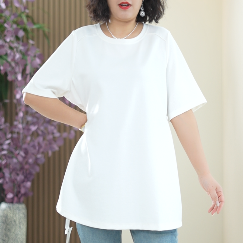 A版T恤女显腰身显瘦弹力冰棉休闲中长款打底衫夏季简约开叉上衣