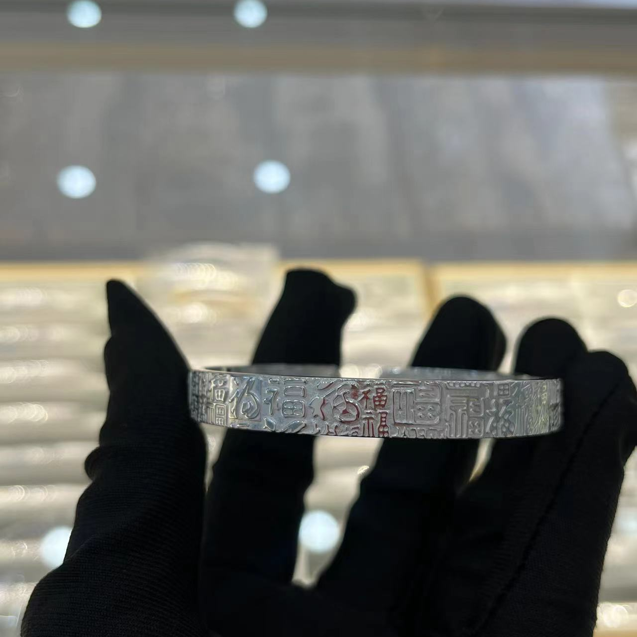 足银手镯 足银开口手工时尚磨砂百福手镯正品复古多款链接