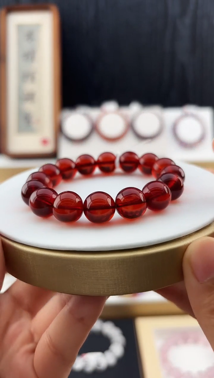 手串血珀未镶嵌QS3426琥珀手串12+多样性发一